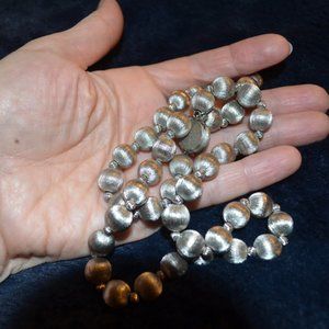 Retro Necklace Metal Tone Beads Small Big on Chain Fastener 11.5'/half